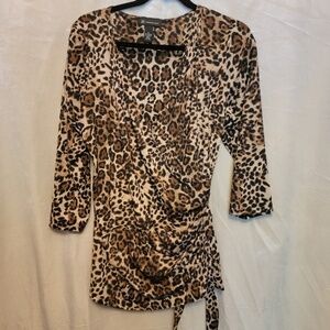I.N.C. International Concepts Leopard Print Surplice Faux Wrap Blouse  - Size XL